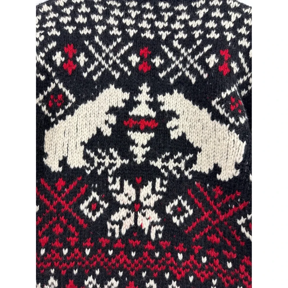 Polo Ralph Lauren Sweater Polar Bear Fair Isle Mens M Black Red Wool Hand Knit